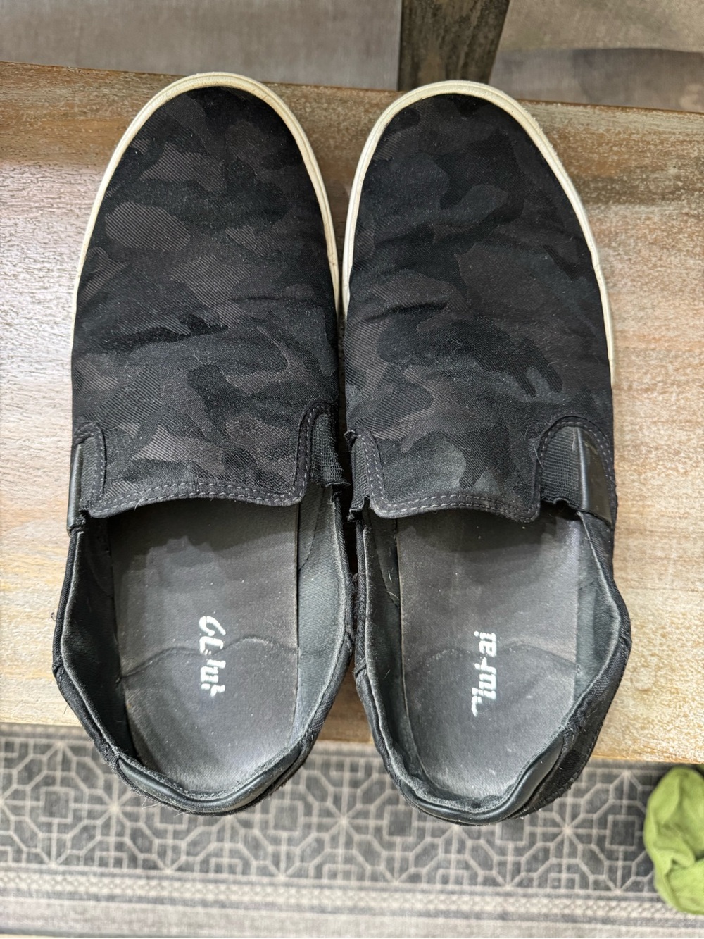 OluKai Men's Black Camo Slip-On Loafers